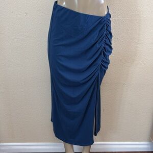 Bobi Los Angeles Shirred Slit Midi Blue Skirt Size M